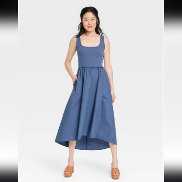 A New Day Blue Blue Midi Dress Sz M - Picture 1 of 10